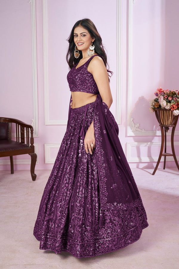 Charming Voilet Color Georgette Fabric Party Wear Lehenga