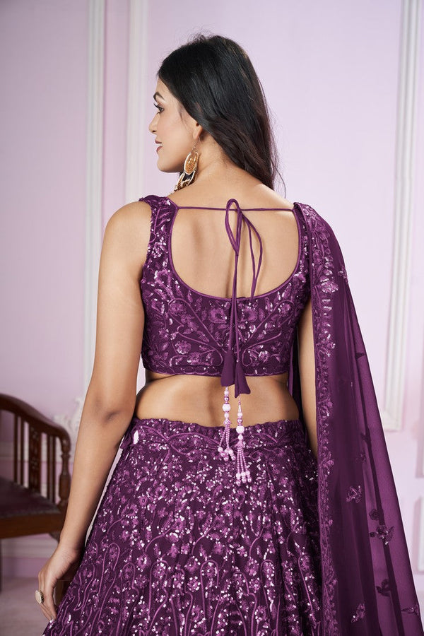 Charming Voilet Color Georgette Fabric Party Wear Lehenga