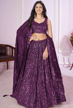 Charming Voilet Color Georgette Fabric Party Wear Lehenga