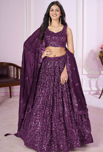 Charming Voilet Color Georgette Fabric Party Wear Lehenga