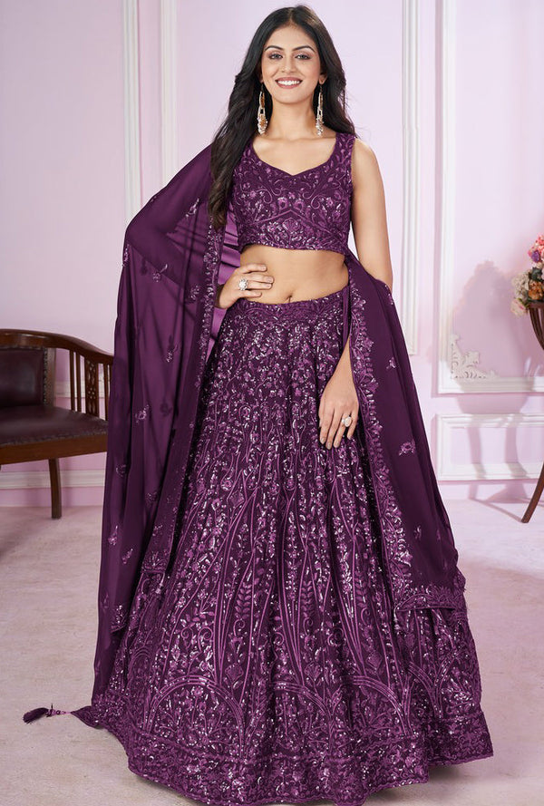 Charming Voilet Color Georgette Fabric Party Wear Lehenga