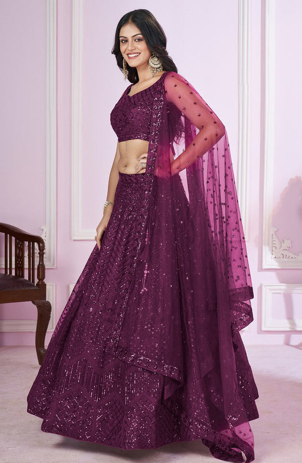 Charming Voilet Color Net Fabric Party Wear Lehenga