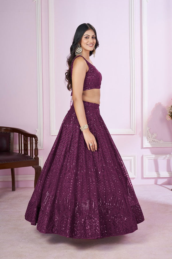 Charming Voilet Color Net Fabric Party Wear Lehenga