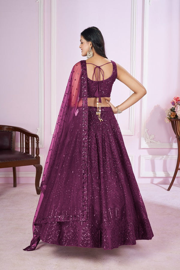 Charming Voilet Color Net Fabric Party Wear Lehenga