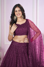 Charming Voilet Color Net Fabric Party Wear Lehenga
