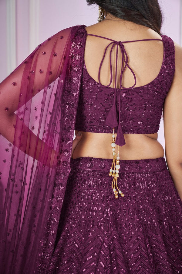 Charming Voilet Color Net Fabric Party Wear Lehenga