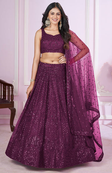 Charming Voilet Color Net Fabric Party Wear Lehenga