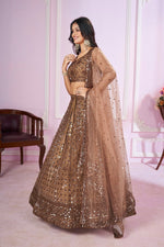 Charming Beige Color Net Fabric Party Wear Lehenga