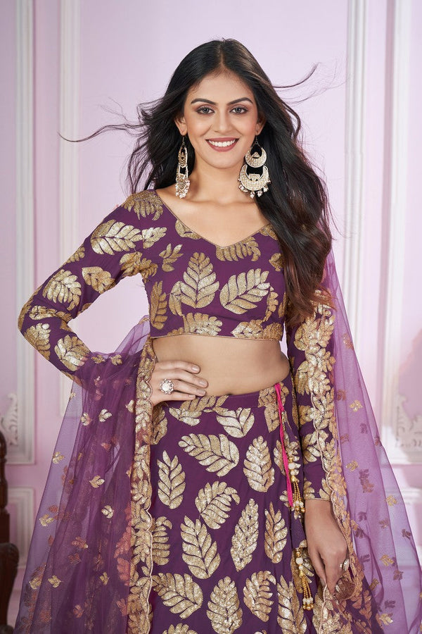 Charming Purple Color Georgette Fabric Party Wear Lehenga
