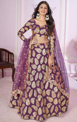 Charming Purple Color Georgette Fabric Party Wear Lehenga