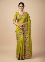 Superb Green Color Chiffon Fabric Partywear Saree