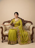 Superb Green Color Chiffon Fabric Partywear Saree