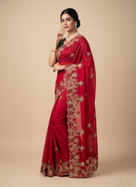 Superb Red Color Chiffon Fabric Partywear Saree