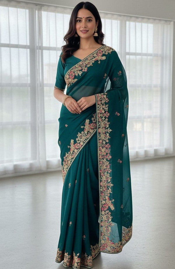 Lovely Green Color Jimmy Fabric Partywear Saree