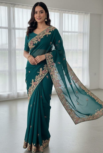 Lovely Green Color Jimmy Fabric Partywear Saree