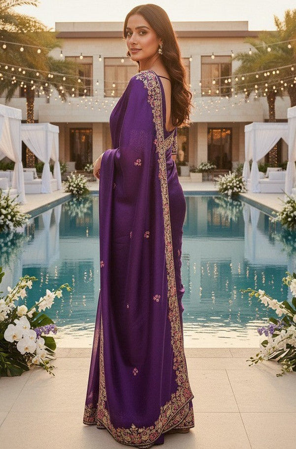 Lovely Purple Color Jimmy Fabric Partywear Saree