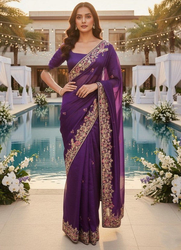 Lovely Purple Color Jimmy Fabric Partywear Saree