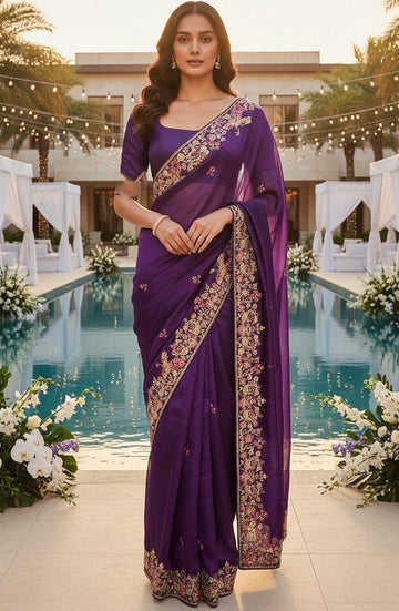 Lovely Purple Color Jimmy Fabric Partywear Saree