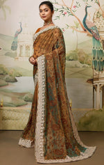 Lovely Brown Color Jimmy Fabric Partywear Saree