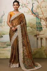 Lovely Brown Color Jimmy Fabric Partywear Saree