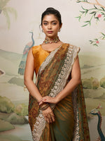 Lovely Brown Color Jimmy Fabric Partywear Saree