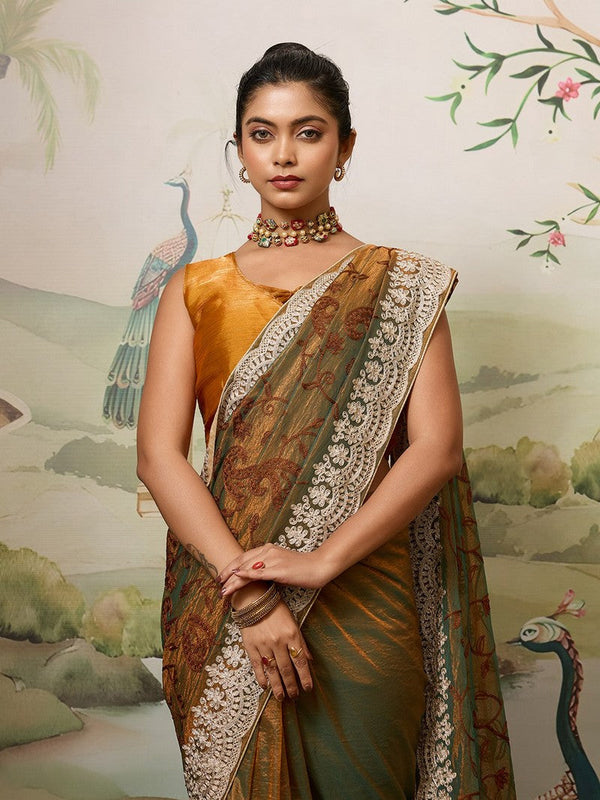 Lovely Brown Color Jimmy Fabric Partywear Saree
