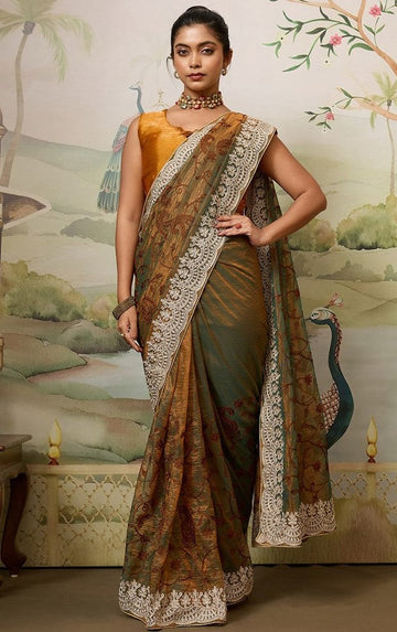 Lovely Brown Color Jimmy Fabric Partywear Saree