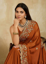 Superb Orange Color Silk Fabric Partywear Saree