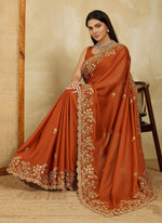 Superb Orange Color Silk Fabric Partywear Saree