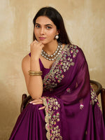 Superb Wine Color Silk Fabric Partywear Saree