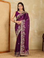 Superb Wine Color Silk Fabric Partywear Saree