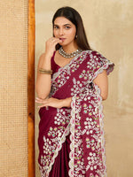 Lovely Maroon Color Silk Fabric Partywear Saree