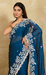 Lovely Teal Color Silk Fabric Partywear Saree