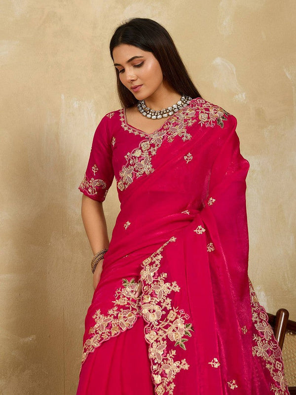 Lovely Magenta Color Chiffon Fabric Partywear Saree