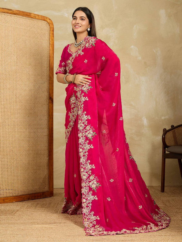 Lovely Magenta Color Chiffon Fabric Partywear Saree