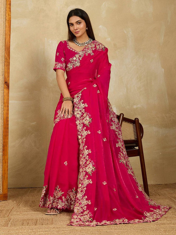 Lovely Magenta Color Chiffon Fabric Partywear Saree