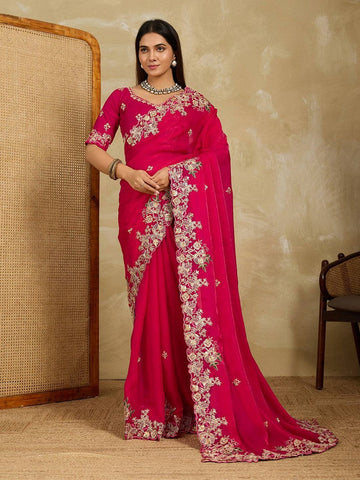 Lovely Magenta Color Chiffon Fabric Partywear Saree