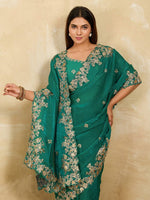 Lovely Green Color Chiffon Fabric Partywear Saree