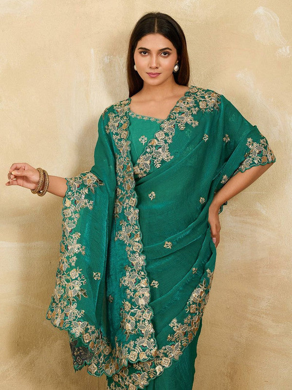 Lovely Green Color Chiffon Fabric Partywear Saree