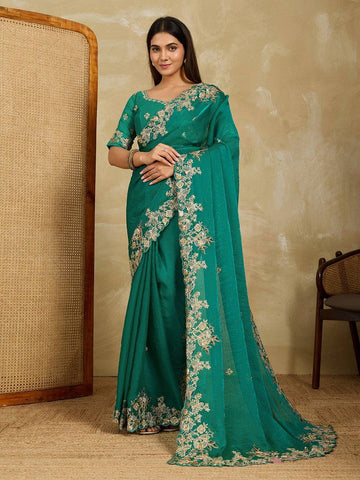 Lovely Green Color Chiffon Fabric Partywear Saree