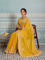 Amazing Yellow Color Georgette Fabric Partywear Saree