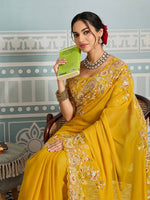 Amazing Yellow Color Georgette Fabric Partywear Saree