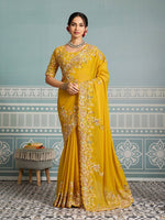 Amazing Yellow Color Georgette Fabric Partywear Saree
