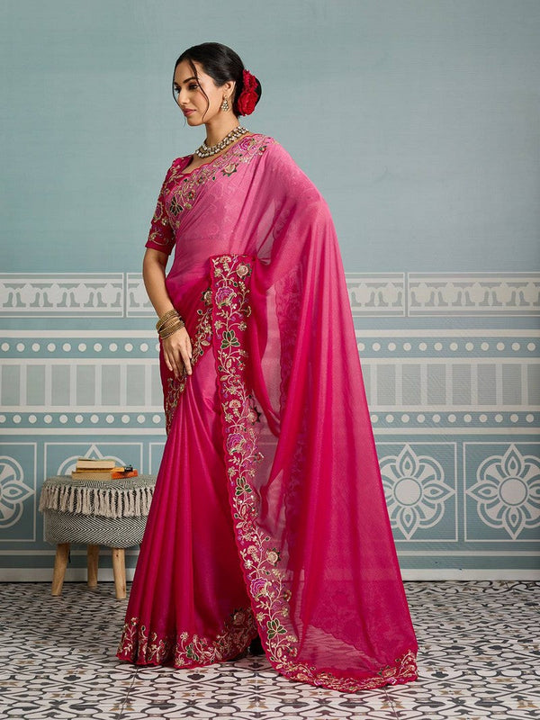 Amazing Pink Color Georgette Fabric Partywear Saree