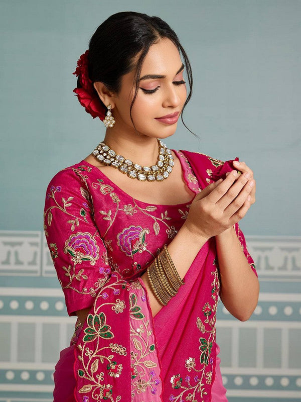 Amazing Pink Color Georgette Fabric Partywear Saree