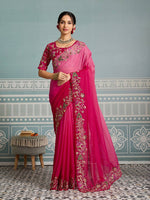 Amazing Pink Color Georgette Fabric Partywear Saree