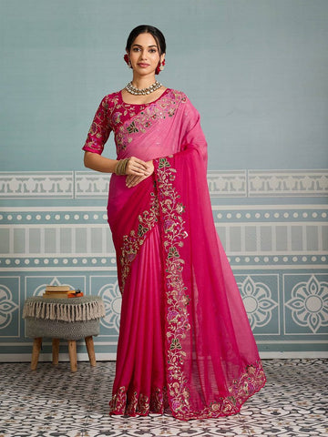 Amazing Pink Color Georgette Fabric Partywear Saree