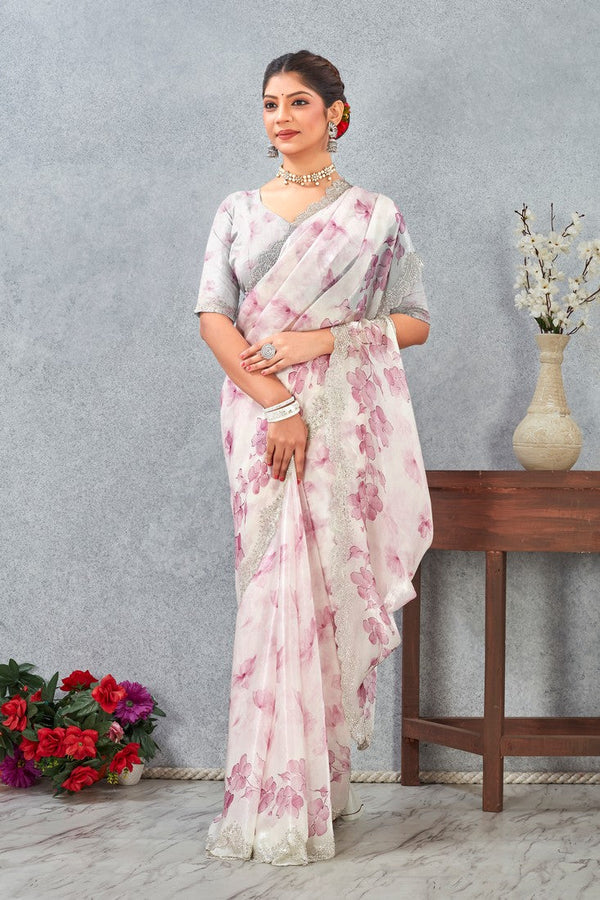 Amazing Pink Color Satin Fabric Casual Saree