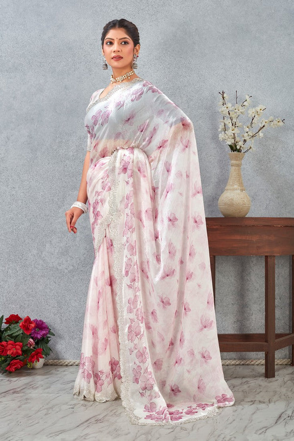Amazing Pink Color Satin Fabric Casual Saree