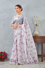 Amazing Purple Color Satin Fabric Casual Saree